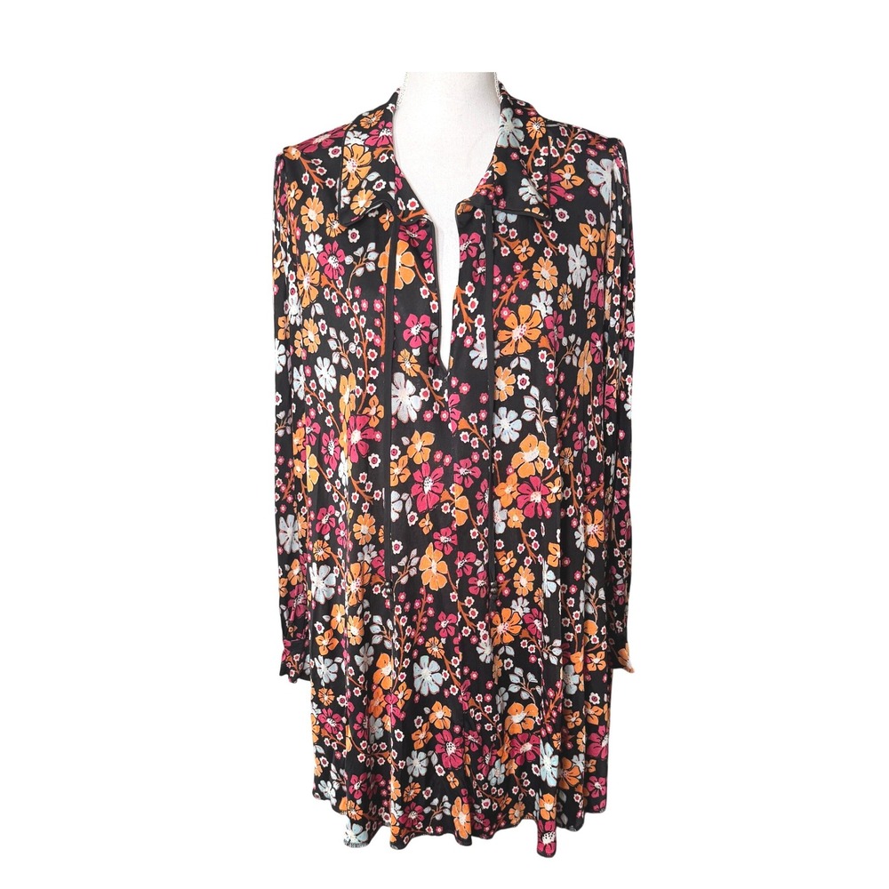 Free People Daisy Jane Mini Dress Floral Long Sleeve Dark Combo Large Boho NWT - Picture 8 of 12